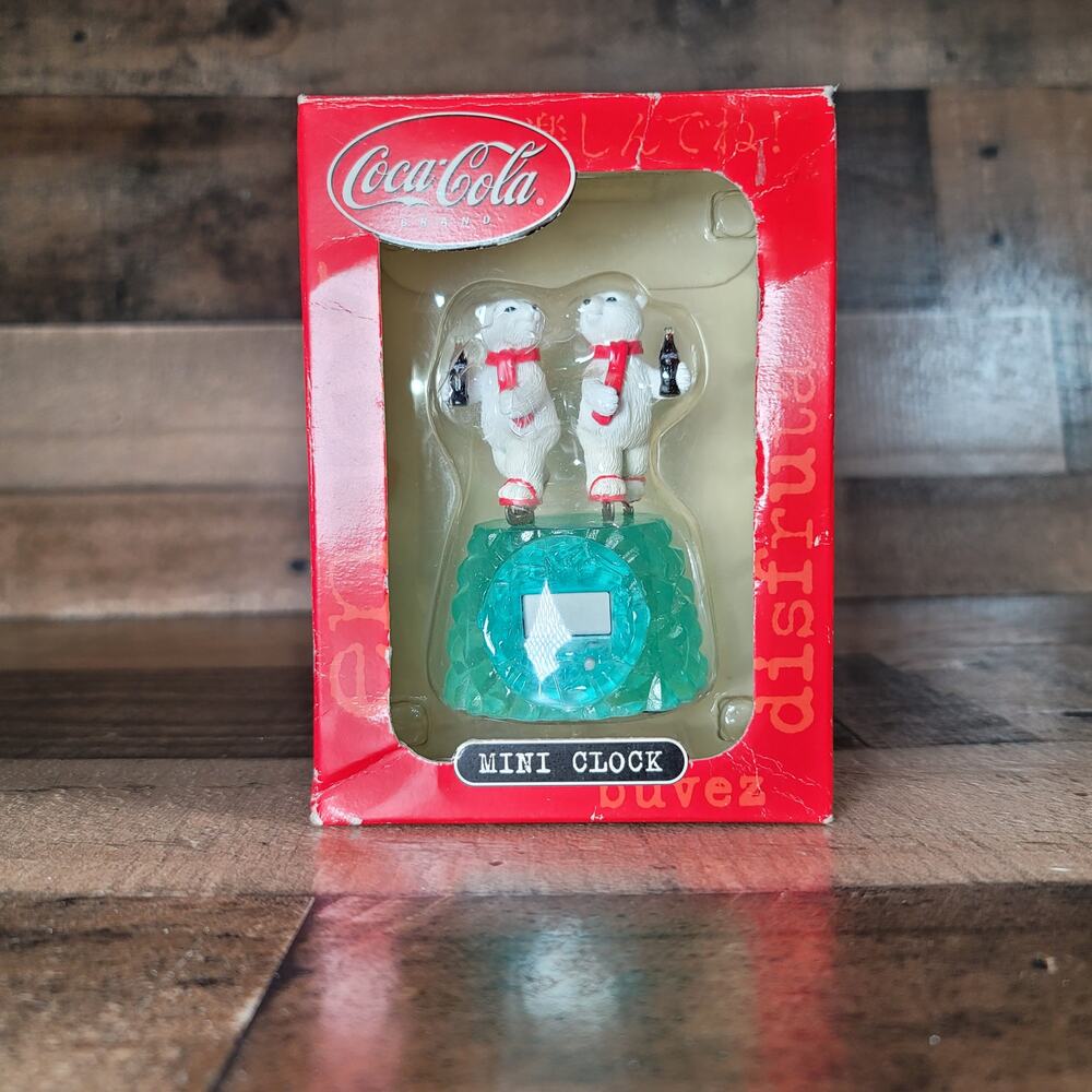 Vintage Coca-Cola Mini Clock 2 Polar Bears Skating